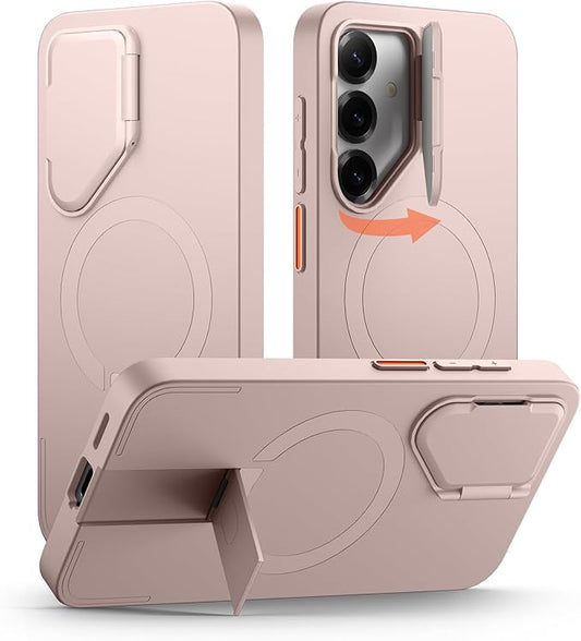 SURITCH for Samsung Galaxy S25+ Plus Phone Case, Magnetic Shockproof Protective Cover with Camera Cover & Adjustable Metal Kickstand for Galaxy S25+ Plus(2025)-Sakura Pink