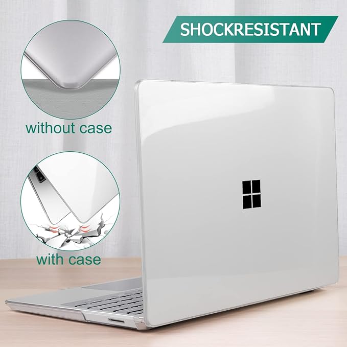 Tuiklol Case for 12.4 Inch Microsoft Surface Laptop Go 3/2 / 1 2023-2020 Releases, Plastic Hard Shell Case with Screen Protector and Keyborad Cover +Dust Plugs Model 2013/1943,Crystal Clear
