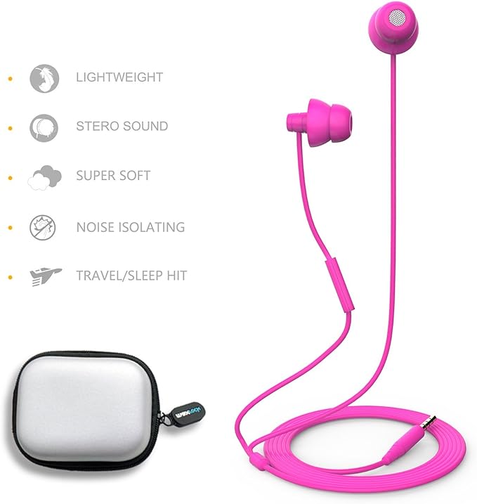 MAXROCK (TM Super Mini Total Soft Silicon Earbuds Headphones with Mic Music Sleep Choice for Cellphones Ipad Tablet Mp3 Laptop and Most 3.5mm Audio Player (Pink)
