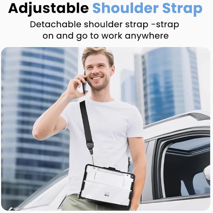 Omnpak Rugged Case for Microsoft Surface Pro 12" 2-in-1 Laptop/Tablet (2025), Heavy Duty Protective Cover with Multi-Angle Kickstand, Pen Holder, Hand Strap & Shoulder Strap, Black