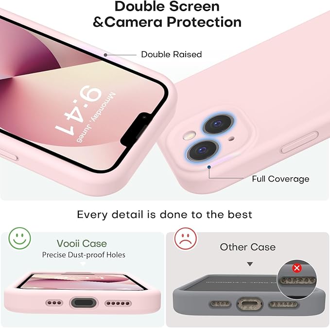 Vooii Compatible with iPhone 13 Case, Liquid Silicone Upgrade [Camera Protection] [Soft Anti-Scratch Microfiber Lining] Shockproof Phone Case for iPhone 13 6.1 inch - Chalk Pink