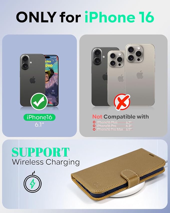 OCASE Compatible with iPhone 16 Wallet Case, PU Leather Flip Folio Case with Card Holders RFID Blocking Kickstand [Shockproof TPU Inner Shell] Phone Cover 6.1 Inch 2024, Copper