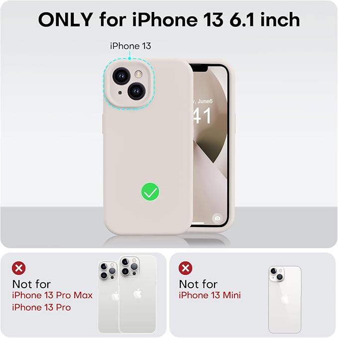 Vooii Compatible with iPhone 13 Case, Liquid Silicone Upgrade [Camera Protection] [Soft Anti-Scratch Microfiber Lining] Shockproof Phone Case for iPhone 13 6.1 inch - Stone