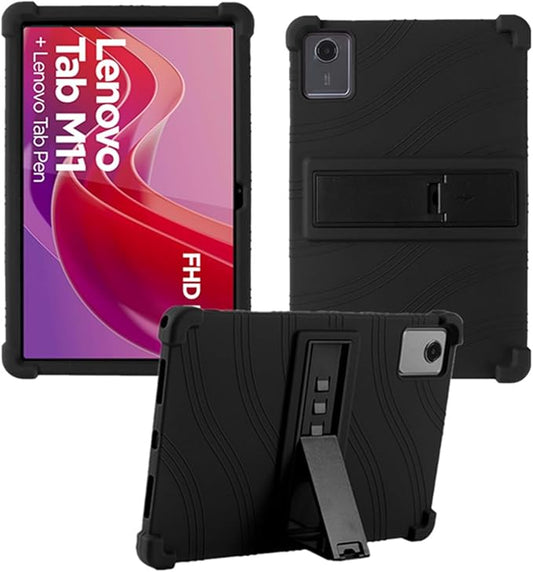 Case for Lenovo Tab M11 (2023) TB-330FU, Kids Friendly Soft Silicone Adjustable Stand Cover for Lenovo Xiaoxin Pad 2024 11inch TB-331FC Tablet Case (Black)