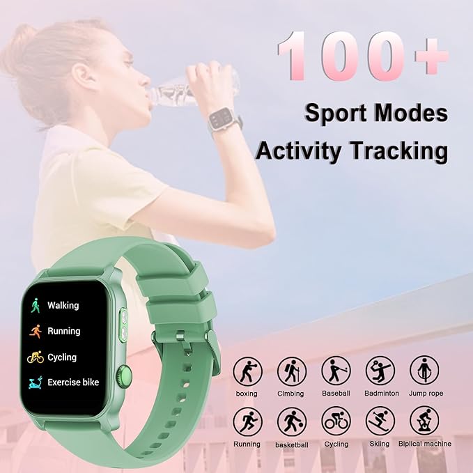 QTLLBT 8-Language Translation smartwatch Bluetooth Call (Answer/Make Call) Flashlight 300MAH Fitness Tracker IP68 Waterproof 100 Sports Heart Rate Monitor for Android iPhone Women smartwatch (Green)