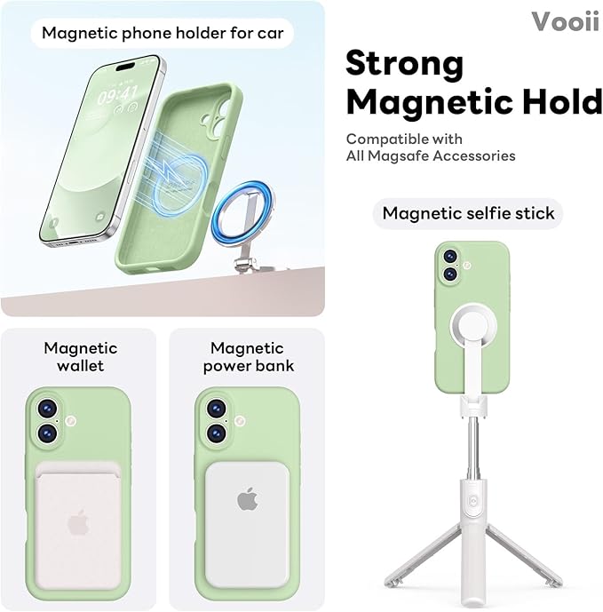 Vooii Magnetic Compatible with iPhone 17 Case (Compatible with Magsafe) (Upgraded Camera Protection) Liquid Silicone Shockproof Full Body Protective Phone Cover for Women Men, Matcha, 6.3"
