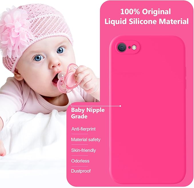 Vooii for iPhone SE Case 2022/3rd/2020,iPhone 8/7 Case, Upgraded Liquid Silicone with [Flat Edges] [Camera Protection] [Soft Anti-Scratch Microfiber Lining] Phone Case for iPhone SE - Hot Pink