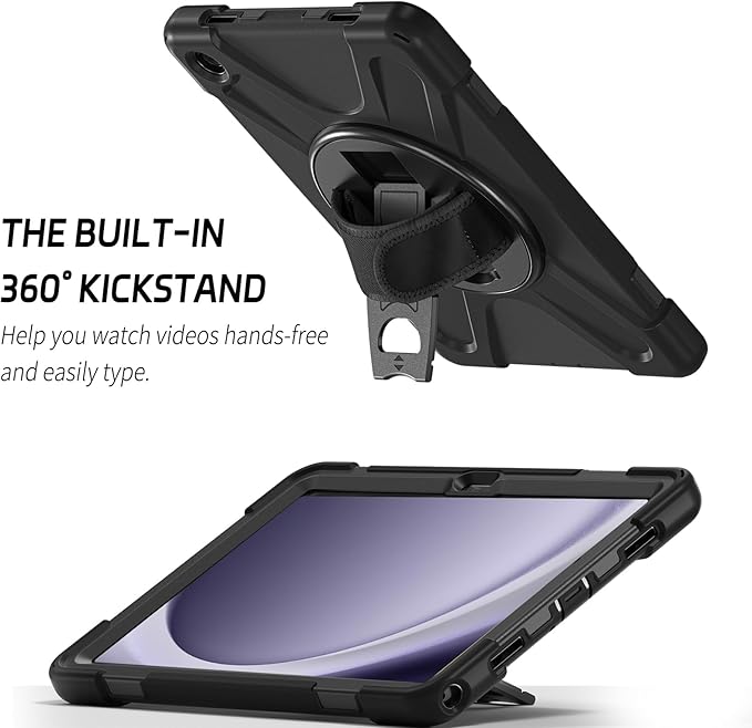 ZenRich Rugged Case for Samsung Galaxy Tab A9+/ A9 Plus Tablet 11”(SM-X210/SM-215/SM-X216) Heavy Duty Full-Body Shockproof Case w/ 360 Rotating Stand, Hand/Shoulder Strap for Galaxy Tab A9+/A9 Plus