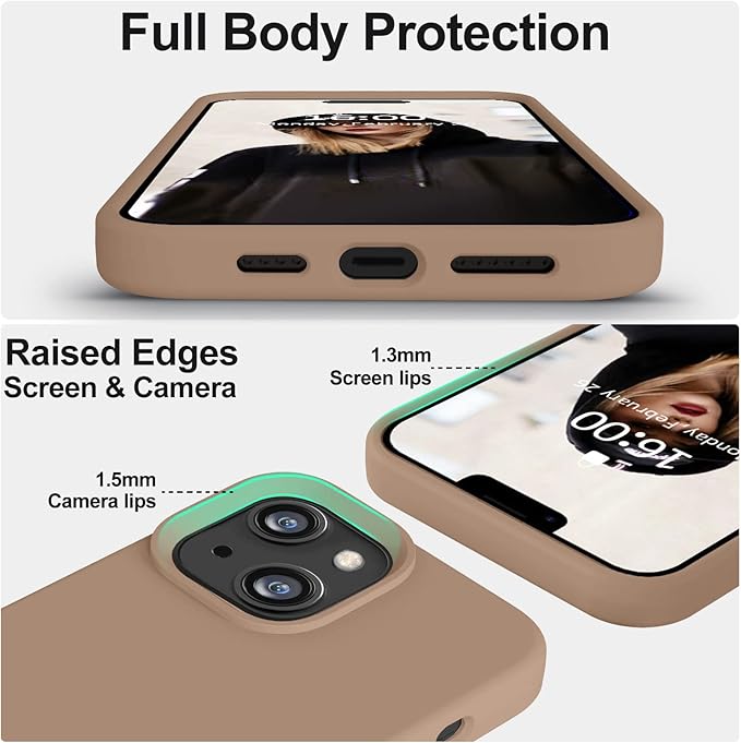 Vooii Compatible with iPhone 14 Case,[Silky Touch Premium Liquid Silicone] [Soft Anti-Scratch Microfiber Lining], Ultra Slim Shockproof Protective Case for iPhone 14 - Light Brown