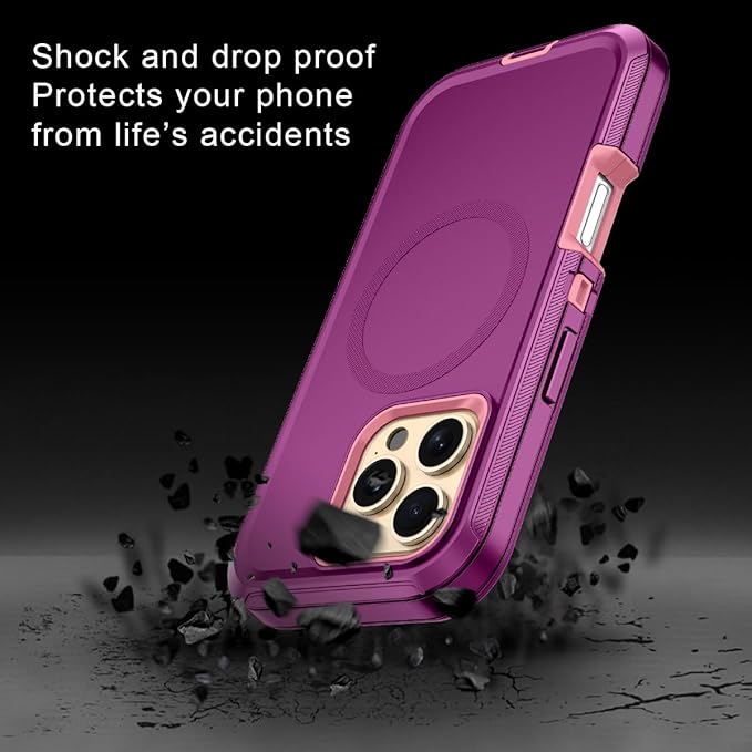 for iPhone 16 Pro Case [Compatible with MagSafe] Shockproof 3-Layer Full Body Protection [Without Screen Protector] Rugged Heavy Duty Cover Case for Apple iPhone 16 Pro 6.3",Purple/Pink