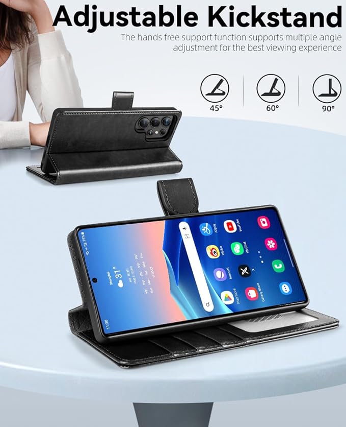 OCASE Compatible with Galaxy S25 Ultra Wallet Case, PU Leather Flip Folio Case with Card Holders RFID Blocking Kickstand [Shockproof TPU Inner Shell] Protective Phone Cover 2025, Black