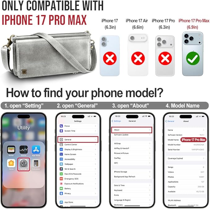 for iPhone 17 Pro Max Wallet Phone Case with 8 Card Holder,RFID Blocking | PU Leather | Kickstand | Flip | Wrist Strap&Shoulder Strap | Shockproof | Zipper Wallet | Women Men | 6.9" | Silvery