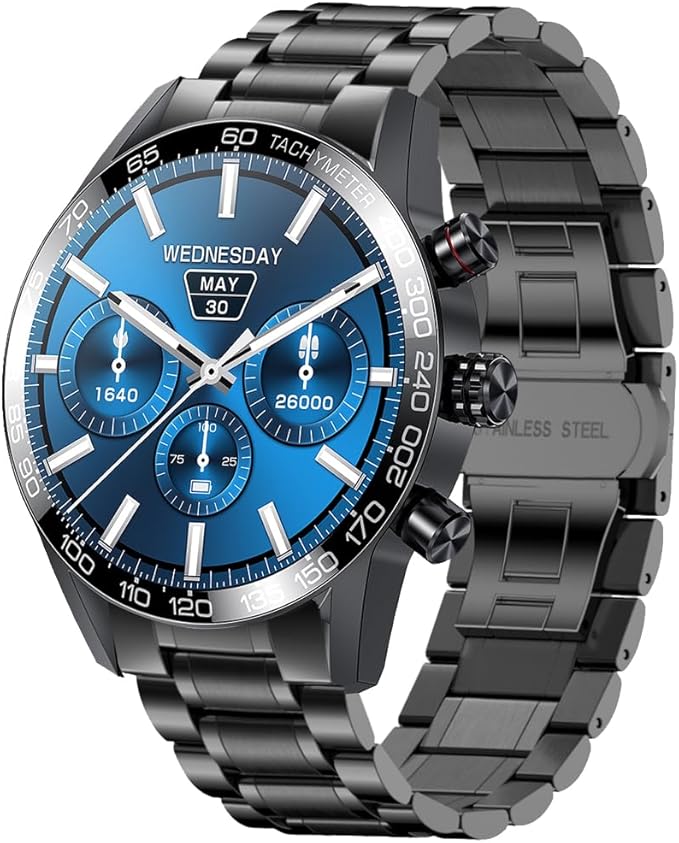 FILIEKEU Men Smart Watch for Android iOS, Bluetooth Calls Voice Chat with Heart Rate/Sleep Monitor Fitness Tracker, IP67 Waterproof Stainless Steel Activity Tracker for Men