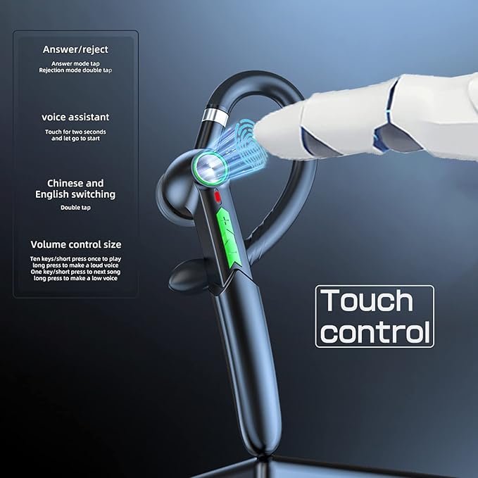 Single-Ear Bluetooth Earpiece with Noise Cancelling – Wireless Hands-Free Headset for iPhone & Cell Phones, Built-in Mic, 10Hrs Battery Life