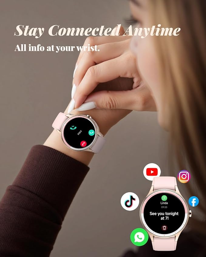Smart Watch for Women, Smartwatch Compatible Android and iOS Phone, Answer/Make Calls, Fitness Tracker/Step Counter/Running Watch, Sleep/Heart Rate Monitor, 100 Sports, IP68 Waterproof, Pink