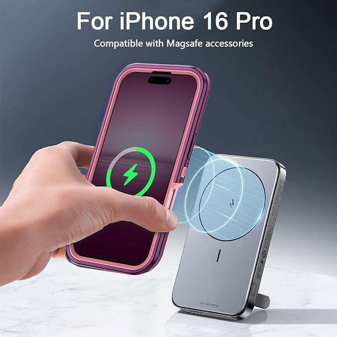 for iPhone 16 Pro Case [Compatible with MagSafe] Shockproof 3-Layer Full Body Protection [Without Screen Protector] Rugged Heavy Duty Cover Case for Apple iPhone 16 Pro 6.3",Purple/Pink