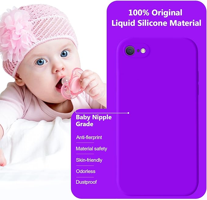 Vooii for iPhone SE Case 2022/3rd/2020,iPhone 8/7 Case, Upgraded Liquid Silicone with [Flat Edges] [Camera Protection] [Soft Anti-Scratch Microfiber Lining] Phone Case for iPhone SE - Neon Purple