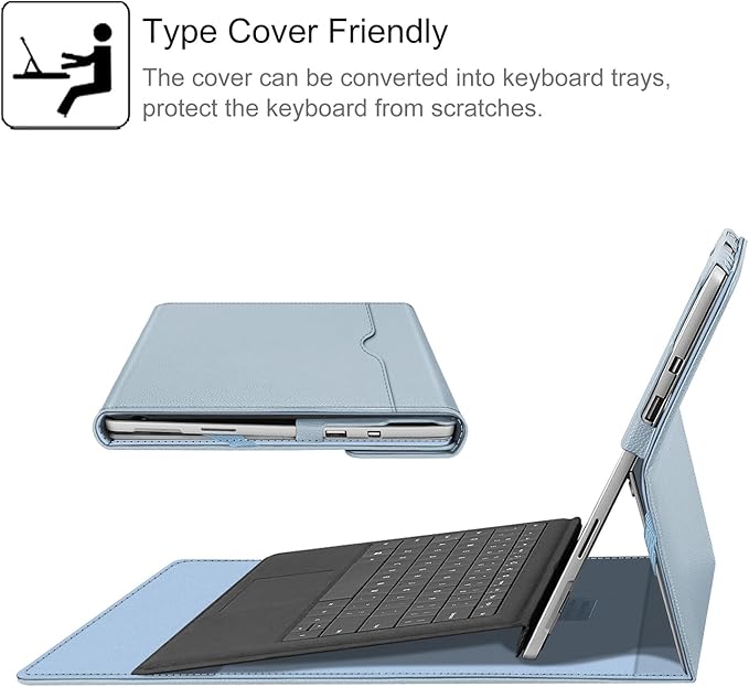 Fintie Case for 12.3 Inch Microsoft Surface Pro 7 Plus, Surface Pro 7/6/5/4/3 - Portfolio Business Cover with Pocket, Compatible with Type Cover Keyboard, Ice Blue