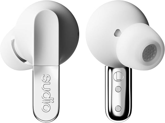 sudio N3 Pro Wireless Earbuds – Active Noise Cancelling (ANC), 30-Hour Playtime, Sweat & Splashproof, Eco-Friendly Design with Recycled Materials, Comfortable Fit, Premium Metallic Finish (White)