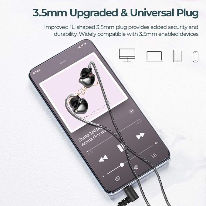 Wired Earbuds in-Ear Headphones for Singers/Drummers/Musicians, Noise Isolating Bass Driven Earphones, Carry Case, Ear Buds Tips, MMCX 3.5MM Jack IEM Earphones ((Black UV Coating)