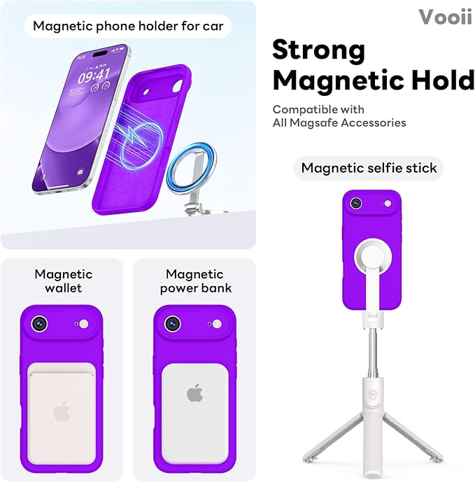 Vooii Magnetic Compatible with iPhone Air Case (Compatible with Magsafe) (Upgraded Camera Protection) Liquid Silicone Shockproof Full Body Protective Phone Cover for Women Men, Neon Purple, 6.5"