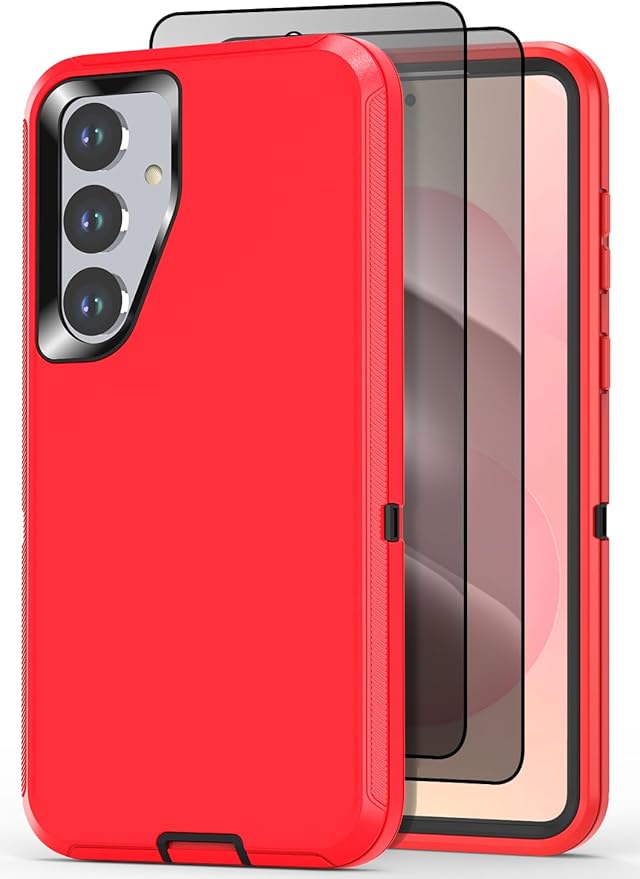 Designed for Samsung Galaxy S24 Plus/S25 Plus Case [with Privacy Screen Protector] 3-Layer Full Body Protection Rugged Shockproof Heavy Duty Phone Case Cover, Red/Black