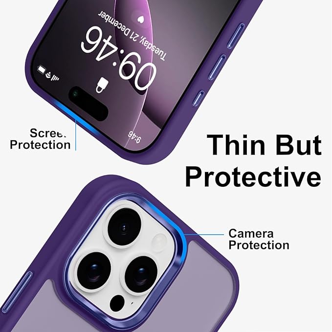 ZIYE Dark Purple Case for iPhone 16 Pro Case with Stand [Compatible with MagSafe] Slim Heavy Duty Protection Military Grade Shockproof Magnetic Cover with 360 Rotatable Ring Kickstand for Women Men