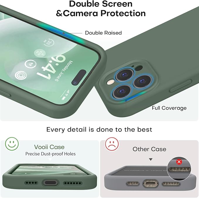 Vooii Compatible with iPhone 15 Pro Max Case, Upgraded Premium Silicone, [Camera Protection] [Soft Anti-Scratch Microfiber Lining] Shockproof Phone Case for iPhone 15 Pro Max 6.7 inch - Cypress