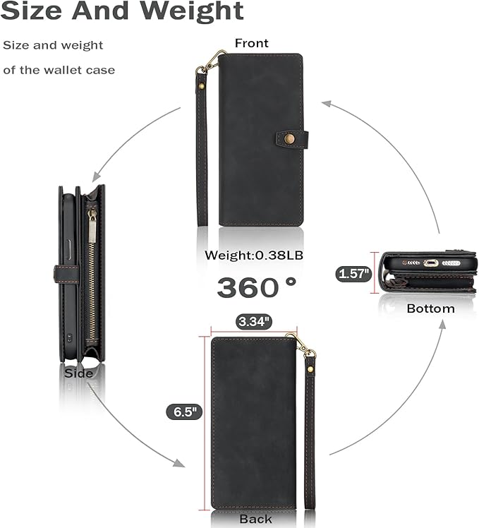 TwoHead Phone Case Wallet Compatible with Samsung Galaxy S24 Plus | Card Holder, Detachable, Magnetic, PU Leather, All-Round Protective, Phone Case Wallet, Wrist Strap,Black