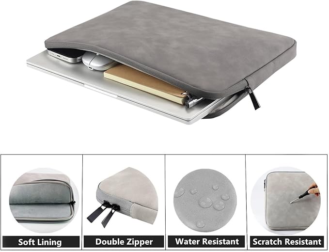 Megoo 15" Laptop Case Soft PU Sleeve for Surface Laptop 7/6/5/4/3 15.6", Samsung Galaxy/HP/Acer/Dell/Lenovo/Asus 15"-16" Notebook Chromebook Computers Leather Case Bag(Dark Gray)