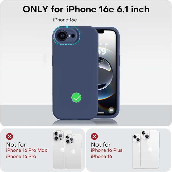 Vooii Compatible with iPhone 16e Case, Liquid Silicone Upgrade [Camera Protection] [Soft Anti-Scratch Microfiber Lining] Shockproof Phone Case for iPhone 16e 6.1 inch - Navy Blue