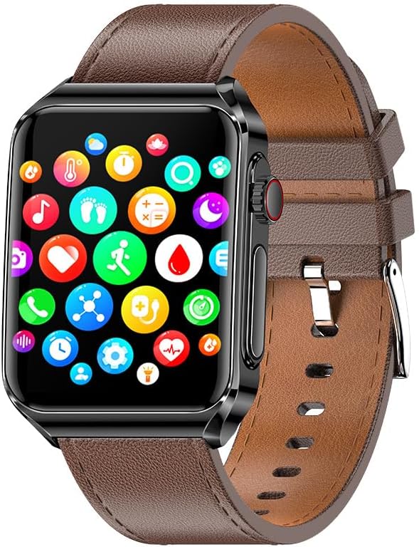 Smart Watch, 1.85" HD Bluetooth Call Pedometer with Heart Rate/Blood Oxygen/Blood Pressure/Blood Composition/Body Composition/Sleep Monitor IP67 Waterproof (Brown)