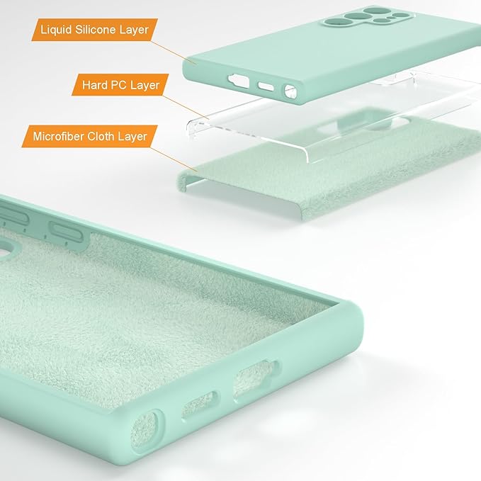 E Segoi Designed for Galaxy S24 Ultra Case, Liquid Silicone Gel Rubber Shockproof Case Soft Microfiber Cloth Lining Cushion Compatible with Galaxy S24 Ultra 5G 6.8 inch (Mint, S24 Ultra - 6.8")