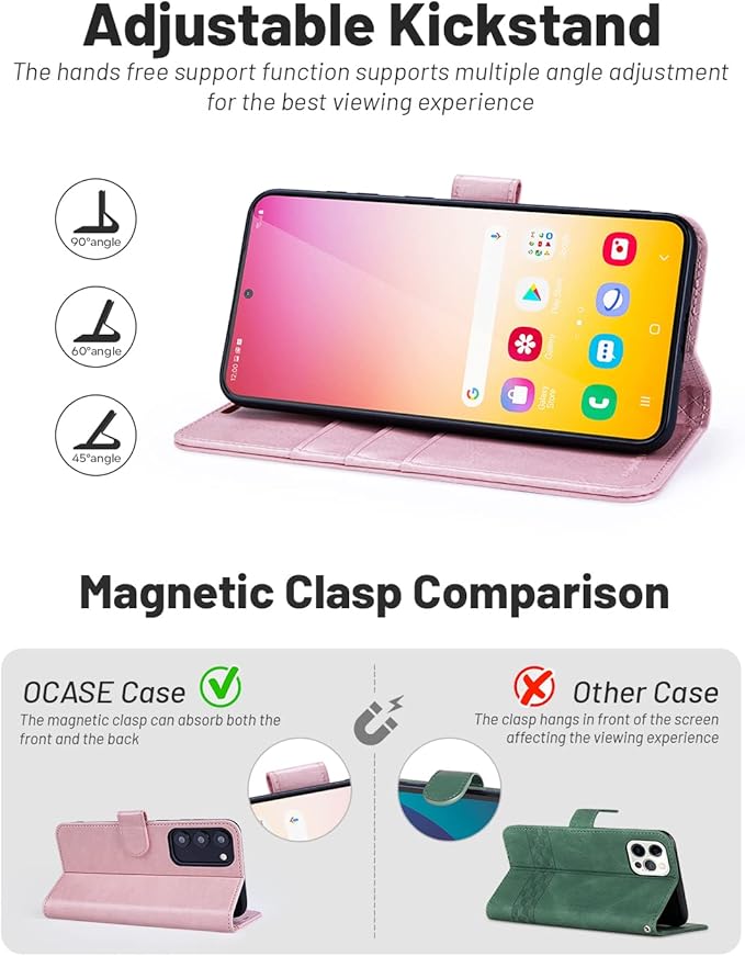 OCASE Compatible with Galaxy S23 5G Wallet Case, PU Leather Flip Folio Case with Card Holders RFID Blocking Kickstand [Shockproof TPU Inner Shell] Phone Cover 6.1 Inch (2023) -Pink