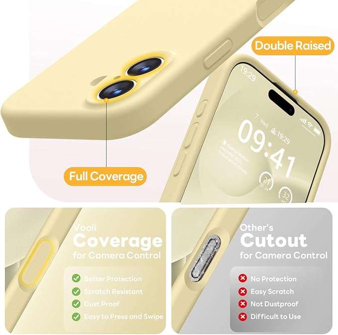 Vooii Magnetic Compatible with iPhone 17 Case (Compatible with Magsafe) (Upgraded Camera Protection) Liquid Silicone Shockproof Full Body Protective Phone Cover for Women Men, Creamy Yellow, 6.3"