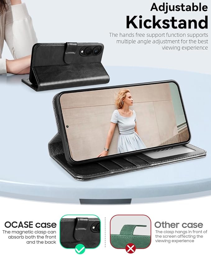 OCASE Compatible with Galaxy S25 Edge Wallet Case, PU Leather Flip Folio Case with Card Holders RFID Blocking Kickstand [Shockproof TPU Inner Shell] Protective Phone Cover 2025, Black