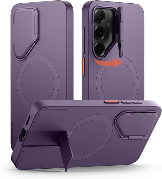 SURITCH for Samsung Galaxy S25 Phone Case, Magnetic Shockproof Bumper Case Slim Protective Cover with Camera Cover & Adjustable Metal Kickstand for Galaxy S25 (2025)-Dark Purple