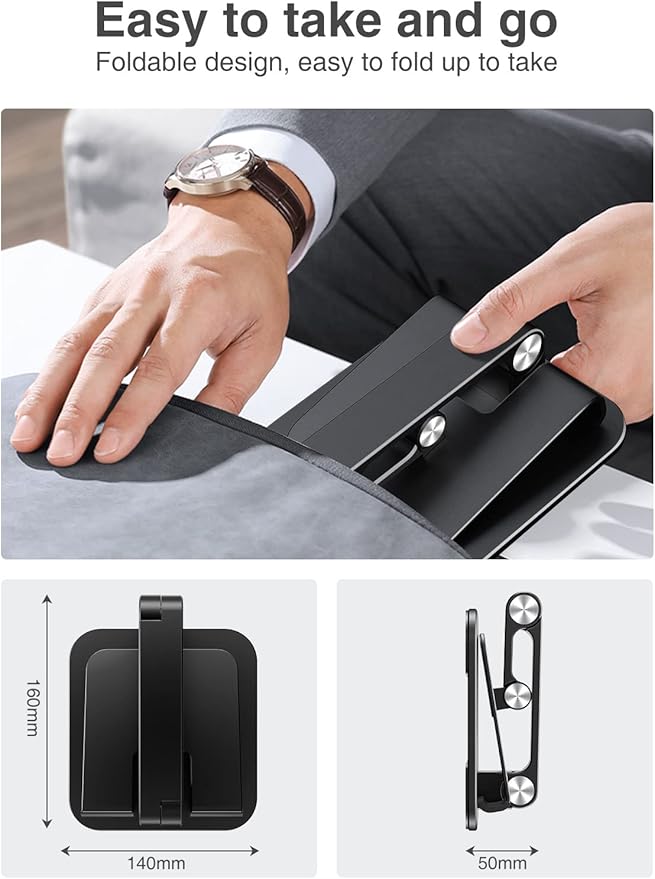 elitehood Aluminum iPad Stand for Desk [Ultra-Stable & Sturdy], Height Adjustable Tablet Stand, Portable Tablet Holder Dock for Home Office, Compatible with iPad Pro 12.9, iPad Air Mini 6 5 4 3, Black