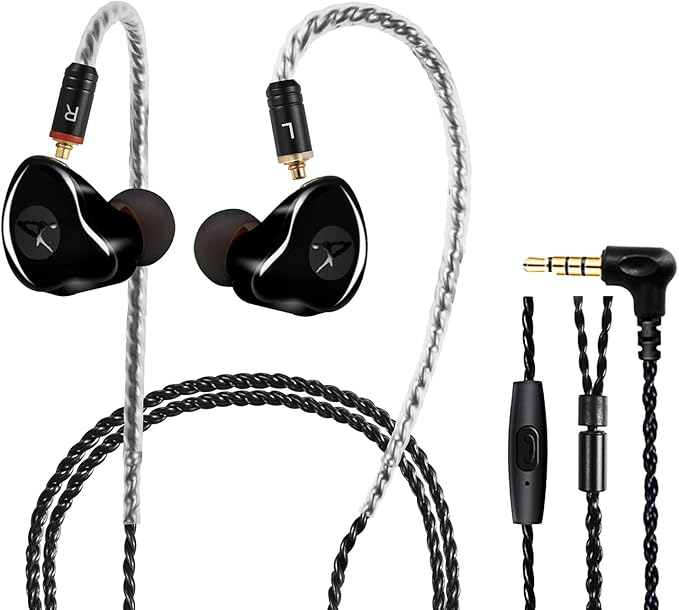 in Ear Monitor Headphones, HiFi Stereo IEM Earphones, Dynamic Dual Driver Wired Earbuds with Detachable Cable, Noise Canceling Headset for Singers Musicians Drummers Audiophile (Black)