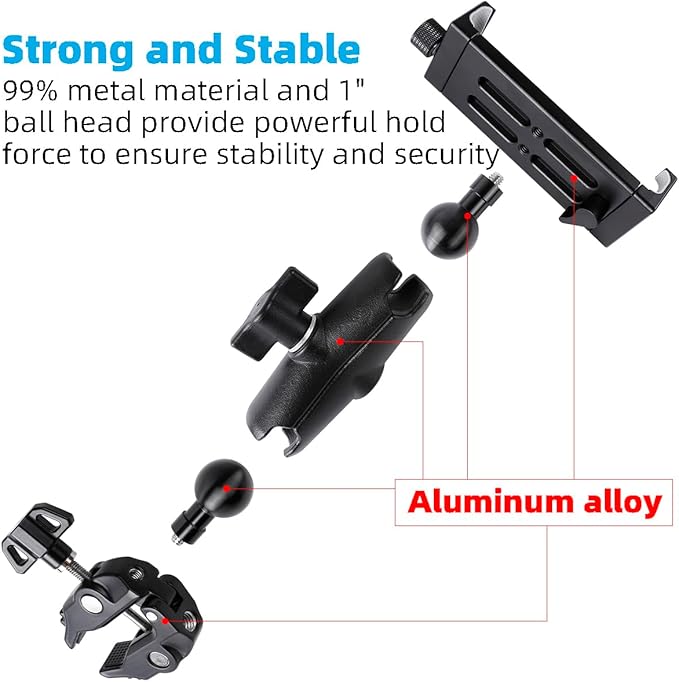 Aluminum Tablet Holder for Mic Stand, Side Mount for All iPad, 360 Rotatable With Super Clamp Compatible for iPad Pro 12.9, Air, Mini, Galaxy Tabs, 4.7-15" Tablets