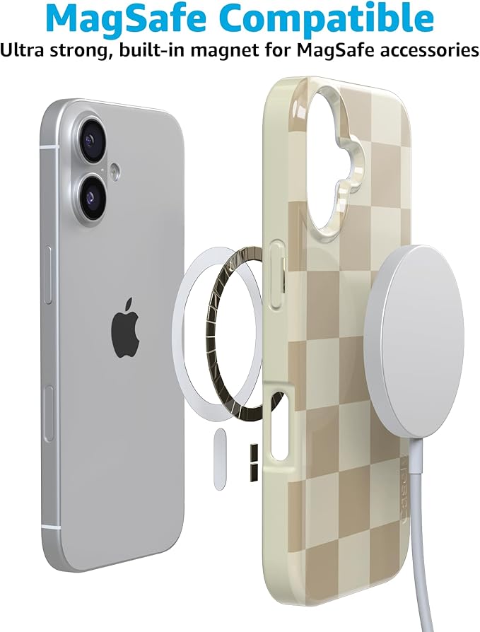 Casely iPhone 17 Case | Fit Check | Neutral Checkerboard | Compatible with MagSafe | Classic Ultra Slim Design