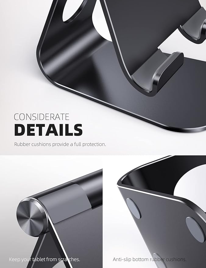 Lamicall Tablet Stand Adjustable, Tablet Stand : Desktop Stands Holder Dock Compatible with Tablets Such as iPad 2018 Pro 9.7, 10.5, Air Mini 4 3 2, Kindle, iPhone 17 Max, E-Reader (4-13'')- Black