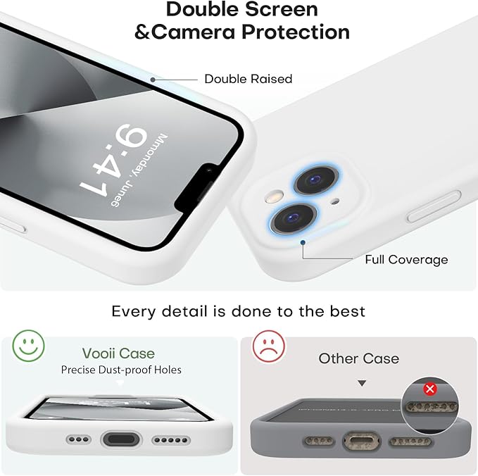 Vooii Compatible with iPhone 13 Case, Liquid Silicone Upgrade [Camera Protection] [Soft Anti-Scratch Microfiber Lining] Shockproof Phone Case for iPhone 13 6.1 inch - White