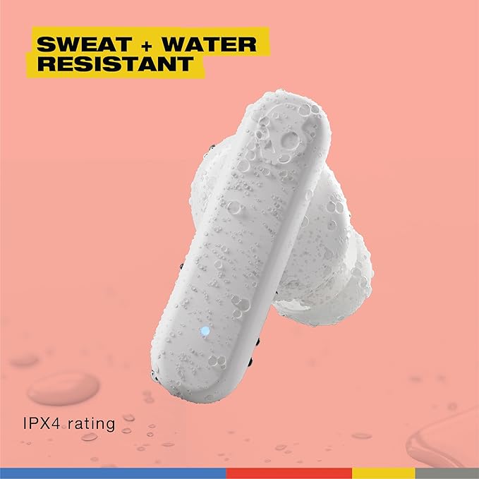 Skullcandy Smokin’ Buds Wireless Earbuds, Bluetooth Headphones, Noise Isolating Fit, Up to 20 Hours Battery, IPX4 Sweat and Water Resistant, Microphone for iPhone Android - Bone