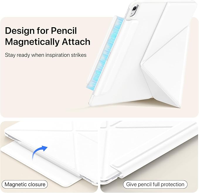 for iPad Air 11 inch Case M3/M2 (2025/2024), Slim Powerful Magnetic Attachment Full Corner Protective iPad Case with Auto Wake/Sleep and Hidden Pencil Holder (Ivory White, iPad air 11 inch)