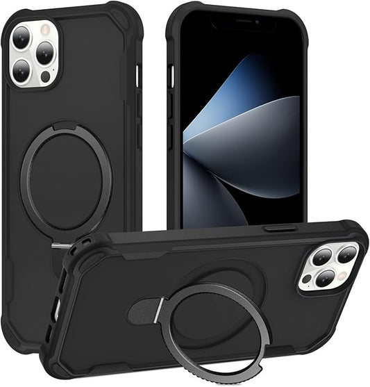 Compatible with iPhone 12 Case & iPhone 12 Pro Case with Invisible Magnetic Ring Stand [Compatible with Magnetic] [Military Drop Protection] Shockproof Hard Back Soft Edge 6.1 Inch, Black