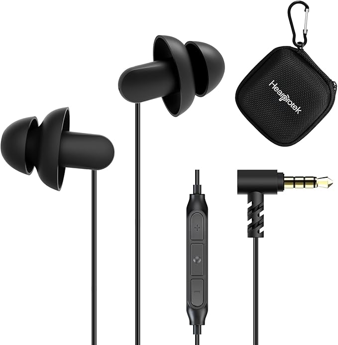 Sleep Earbuds, Hearprotek 2 Pairs Ultra Soft Lightweight Silicone Sleeping Earphone Headphones with Volume Control and mic for Side Sleeper, Snoring, Air Travel, Relaxation (Black)