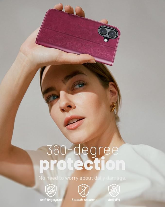 OCASE Compatible with iPhone 16 Wallet Case, PU Leather Flip Folio Case with Card Holders RFID Blocking Kickstand [Shockproof TPU Inner Shell] Phone Cover 6.1 Inch 2024, Burgundy