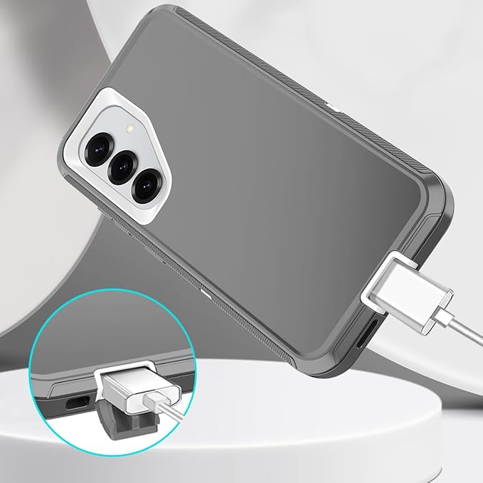 for Samsung Galaxy S25 Case Heavy Duty Protective Case Shockproof Dropproof 3-Layer Full Body Protection [Without Screen Protector] Tough Rugged Case for Galaxy S25,Grey/White