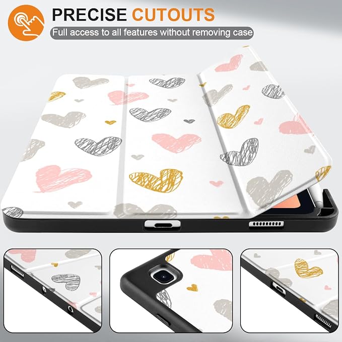 DONGKE Case for Samsung Galaxy Tab S6 Lite 10.4 Inch 2024/2022/2020, Trifold Stand + S Pen Holder + Auto Wake/Sleep + Soft TPU Protective Stand Back Cover, Cute Hearts